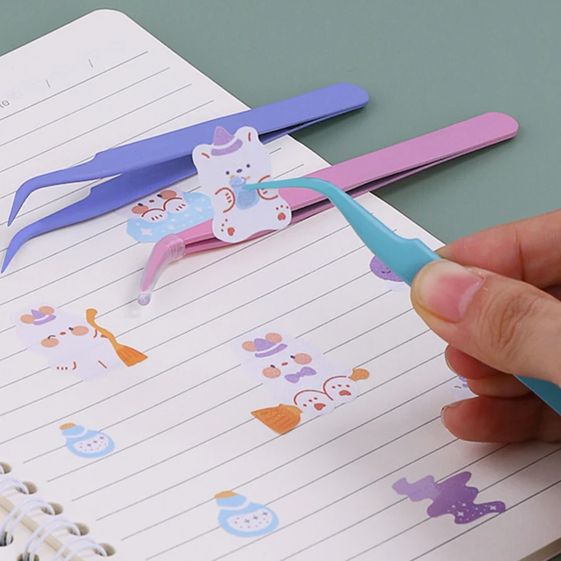 Eyelashes Tweezers Macaron Nail Art Decor Scrapbook Sticker Tape Picking DIY Junk Journal Album Stainless Clip Tool