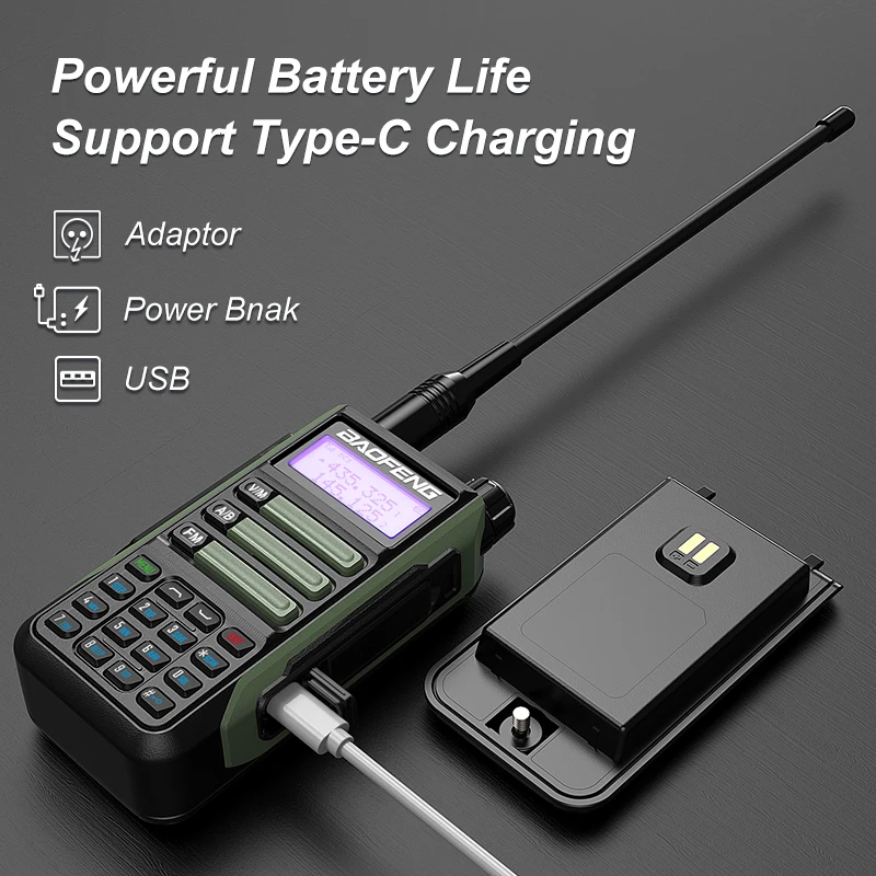 UV16 Baofeng Max Walkie Talkie Professional UV16r Ham 2 Way Radio Battery V2 Plus 10W Powerful Waterproof VHF UHF USB-C Charger 5
