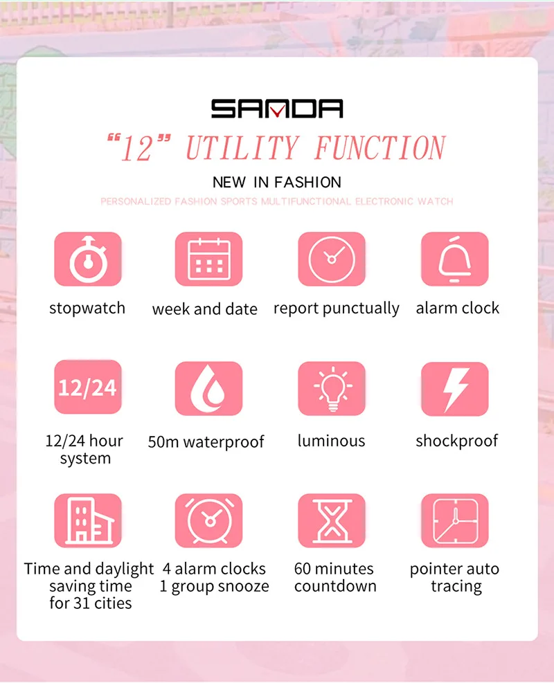 Sanda Electronic Sports Watch, 6068ZSK, Estudante do