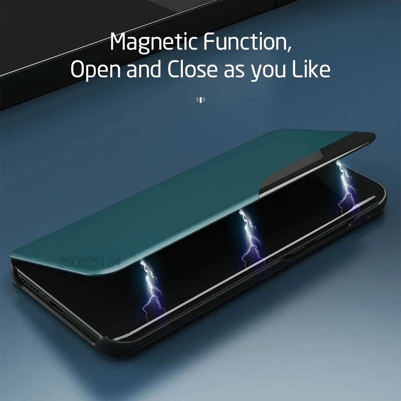 Leather Magnetic Smart Window Flip Case with Enhanced View