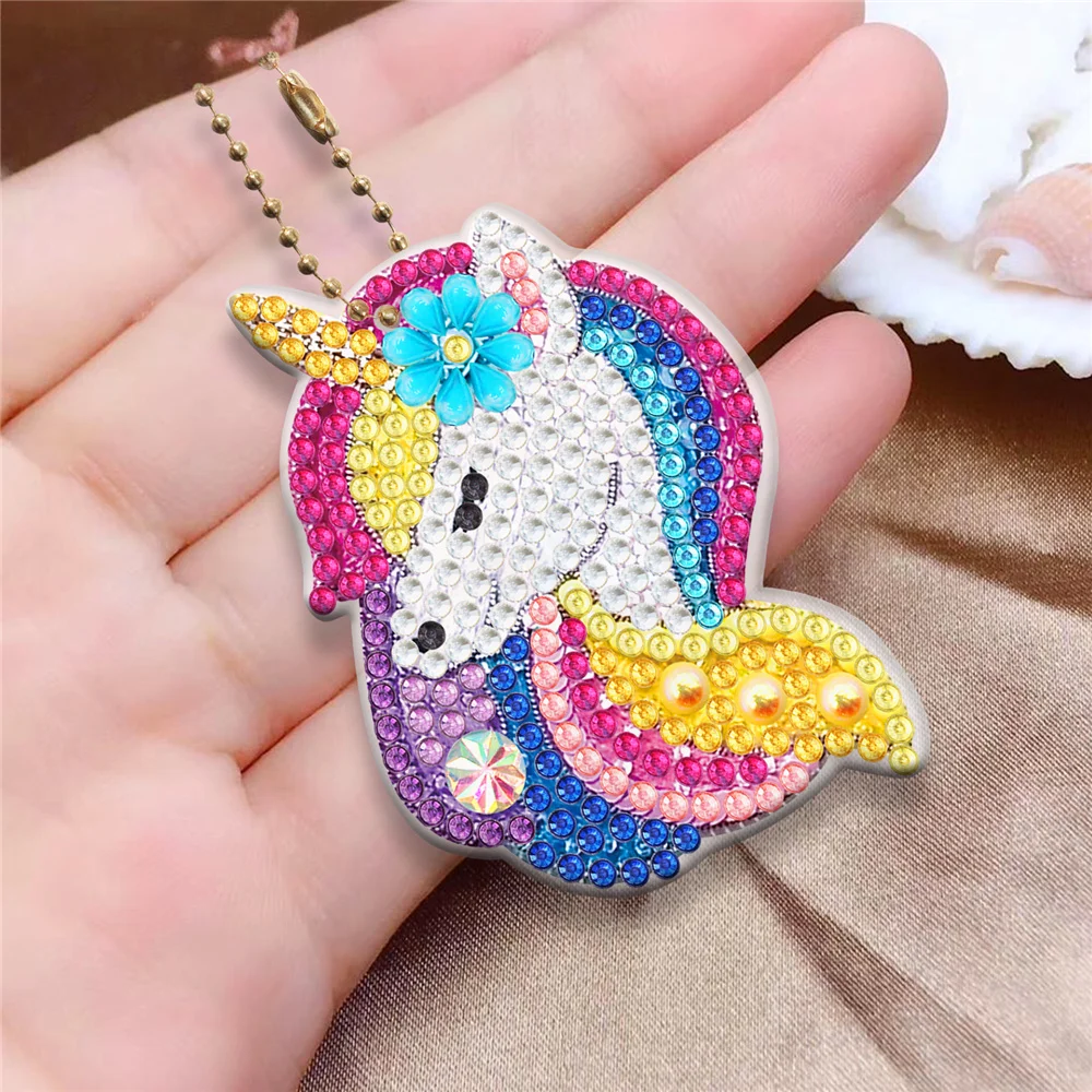 DIY diamond painting keychain unicorn pendant handmade gift double-sided point diamond mosaic embroidery keychain