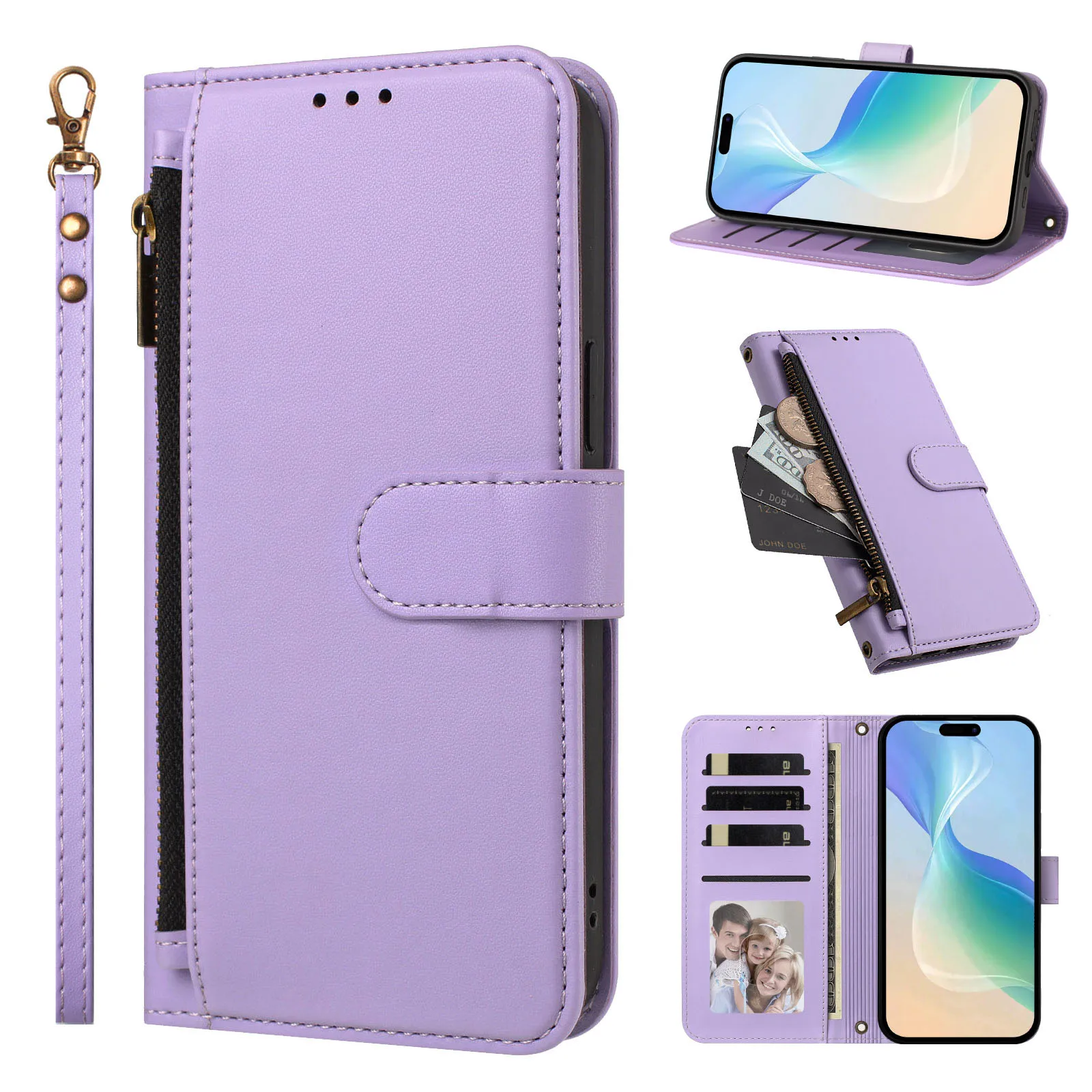 Luxury Zipper Coin Wallet Flip Leather Phone Case