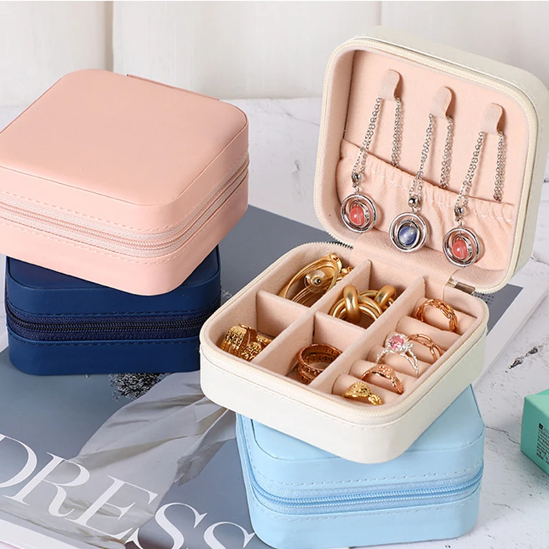 Mini Jewelry Box Organizer Display Travel Jewelry Zipper Case Boxes PU