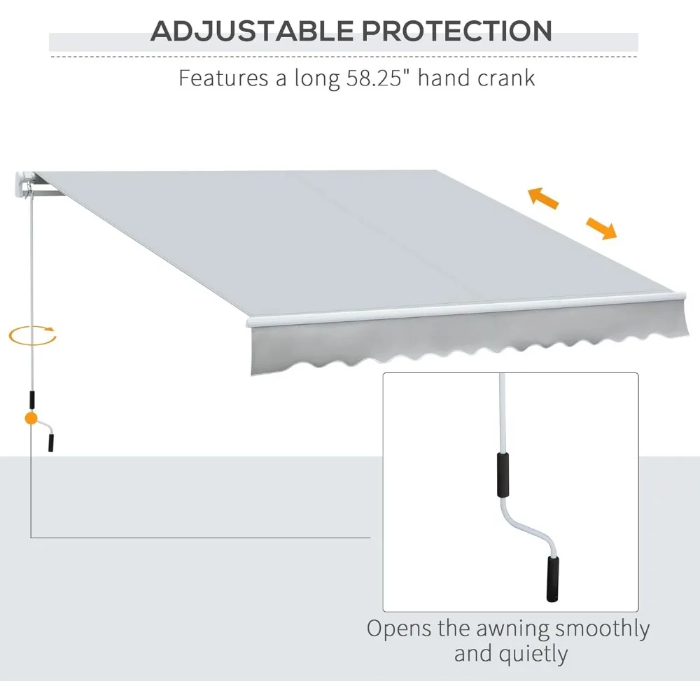 12' x 8' Retractable Awning Patio Awnings Sun Shade Shelter with Manual Crank Handle, 280g/m&sup2; UV & Water-Resistant