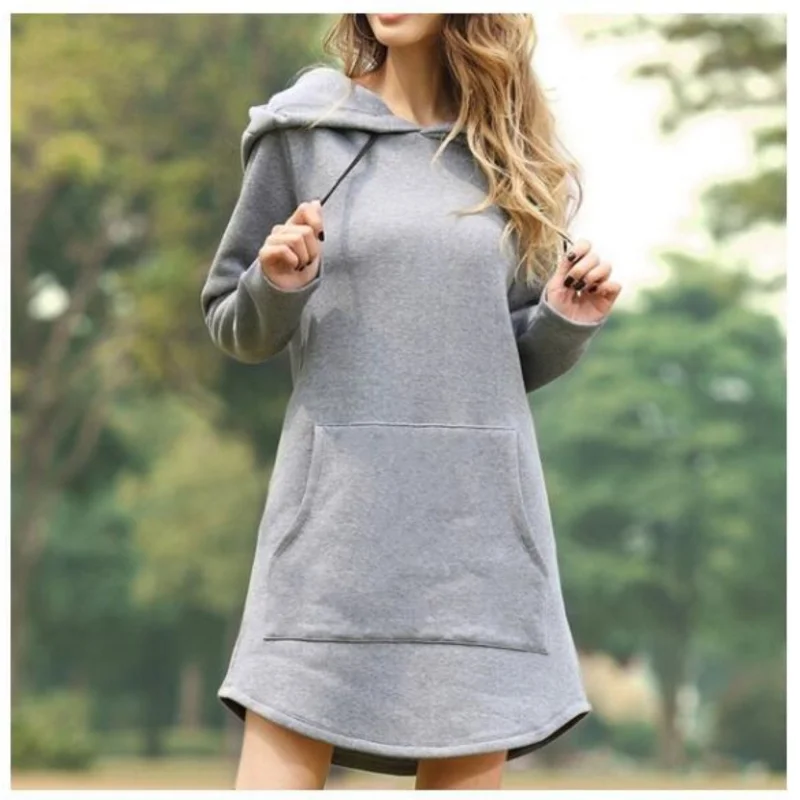 Spring and Autumn Fashion Women's Long Hoodie Casual Long Sleeve Pocket Pullover Loose Solid Top 2022 Red Purple New Style