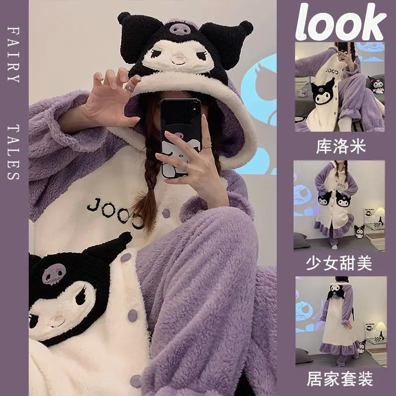 

Sanrio Clow M New Long Coral Velvet Pajamas Winter Fleece-lined Thick Night-Robe Home Wear Suit