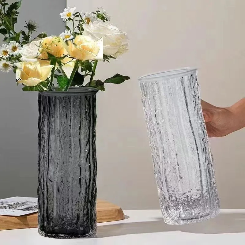Nordic Minimalist Wind Glacier Vase Glass Transparent Flower Arrangement Rose Flower Living Room Dining Table Decoration Bottle 2