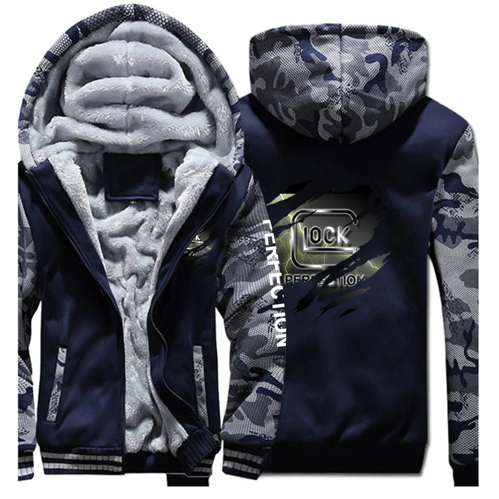 2023 Autumn Winter Glock Perfection Shooting Printing Outdoor Thickened Cardigan Hoodies Men's Popular Warm Cold Prevention Coat
