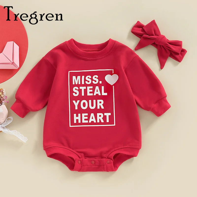 

Trgren Infant Baby Boys Girls Romper Set Spring Long Sleeve Crew Neck Letters Print Romper with Hairband Fall Outfit For 0-24M
