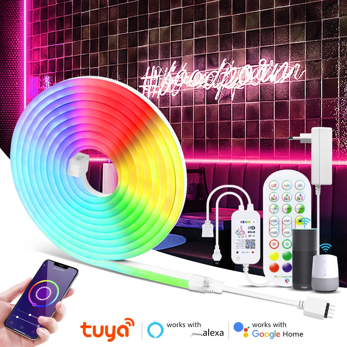 Светодиодная неоновая лента SMD3535 водонепроницаемая RGB 3030 с таймером и поддержкой