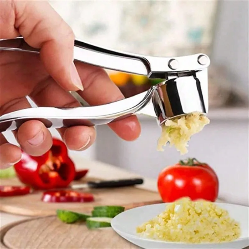 Heavy-Duty Stainless Steel Garlic Press - 3-in-1 Manual Crusher for Ginger/Nuts, Dishwasher Safe with  Non-Slip Handle