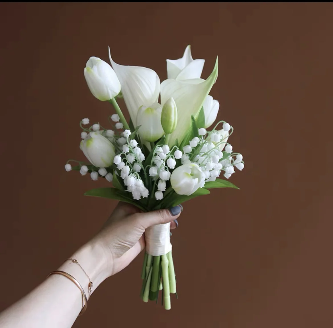 Bridal Wedding Bouquet Bridesmaid Artificial PE PU calla Flower Fake Pearl Pink Bouquet Wedding Supplies Festival Decorations