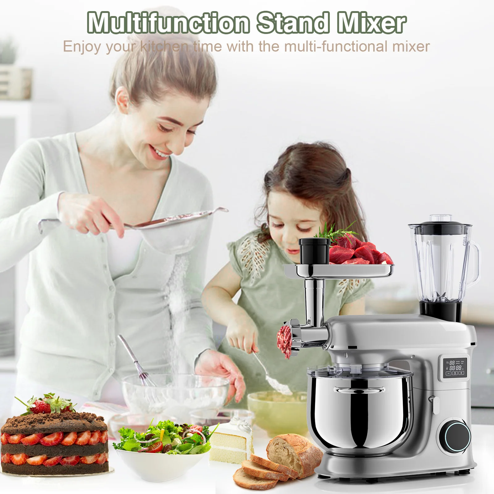 kitchen aid mixers 8L stainless material with multi functional accessories Home appliances kitchen appliances stand mixers 3