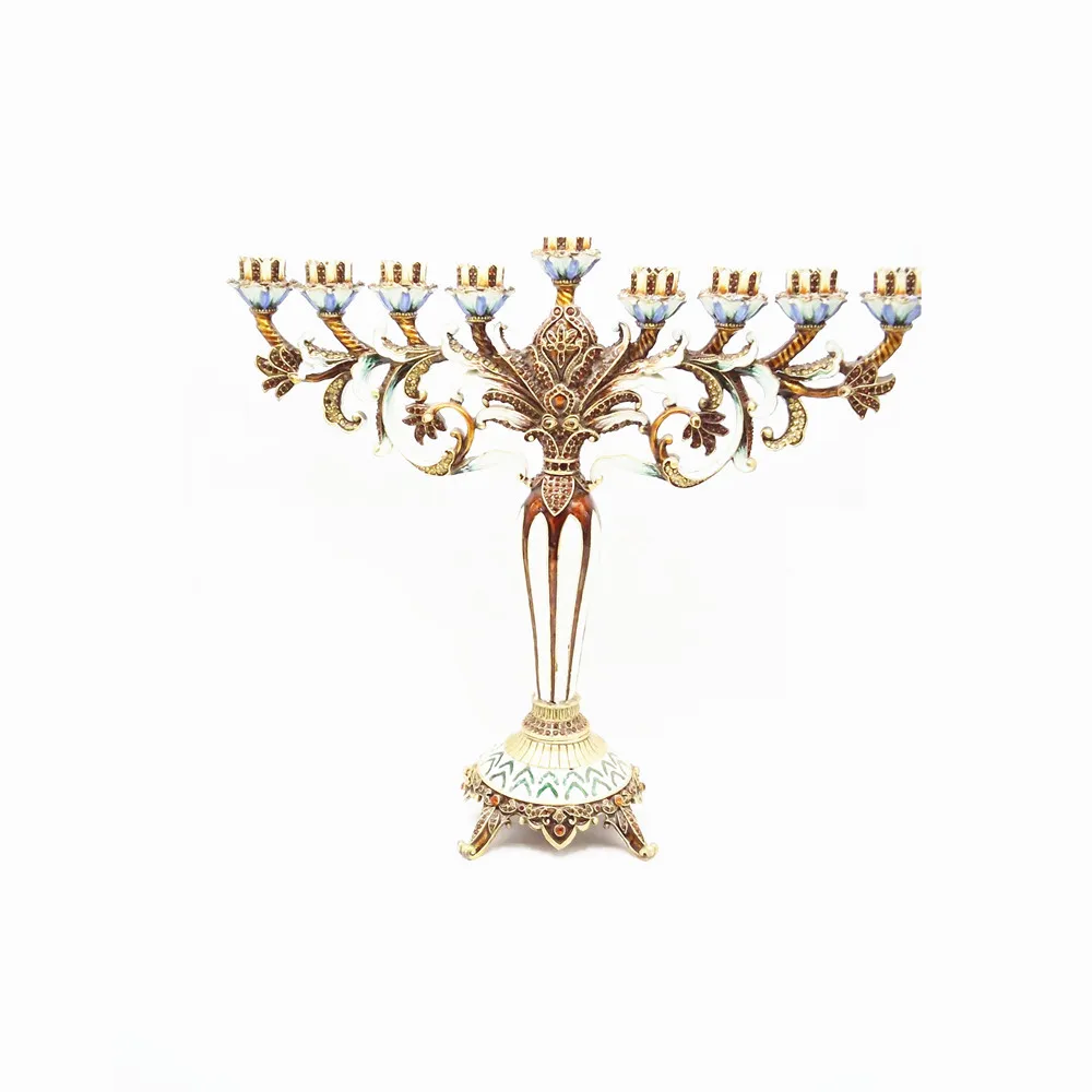 

36cm Menorah Metal Candle Holder Jewish Candelabra 9 Bracnh Israel Canlestick