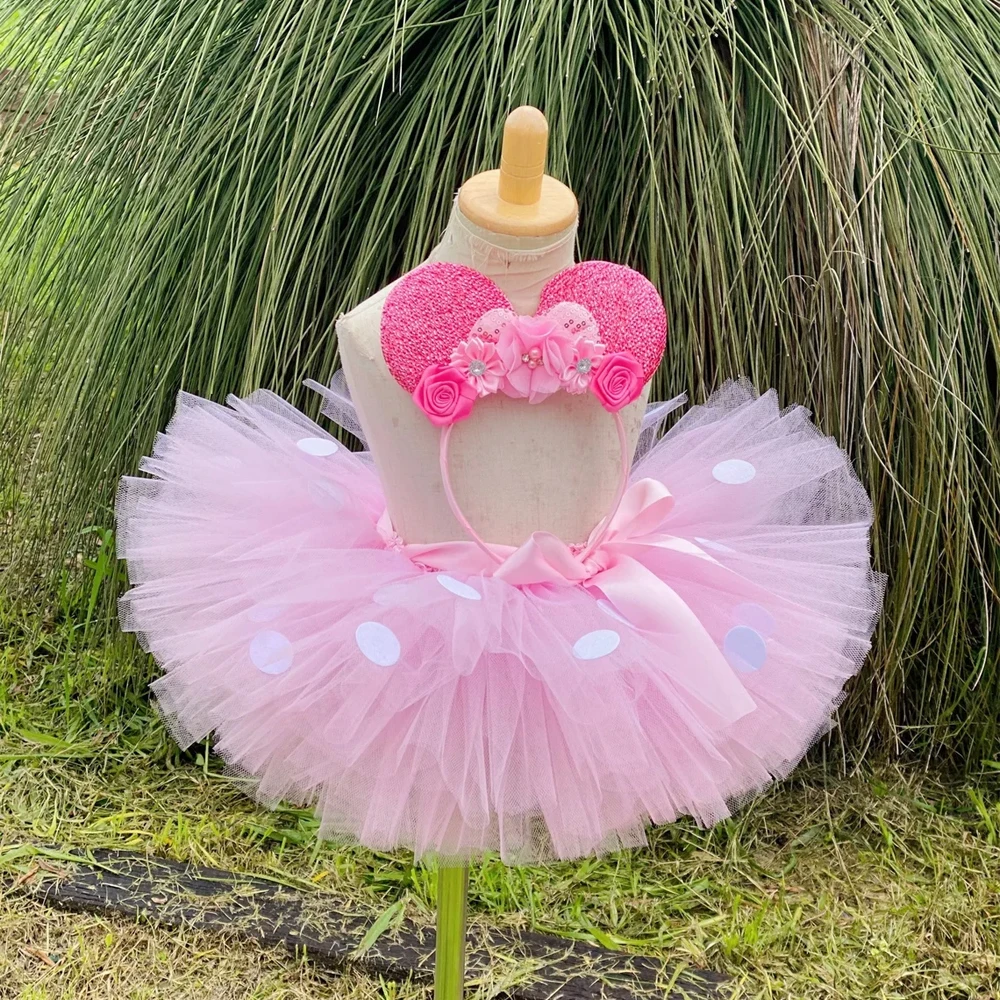 Baby Girls Pink Minnie Tutu Skirt Outfit for Kids Polka Dots Princess  Costumes for Birthday Party