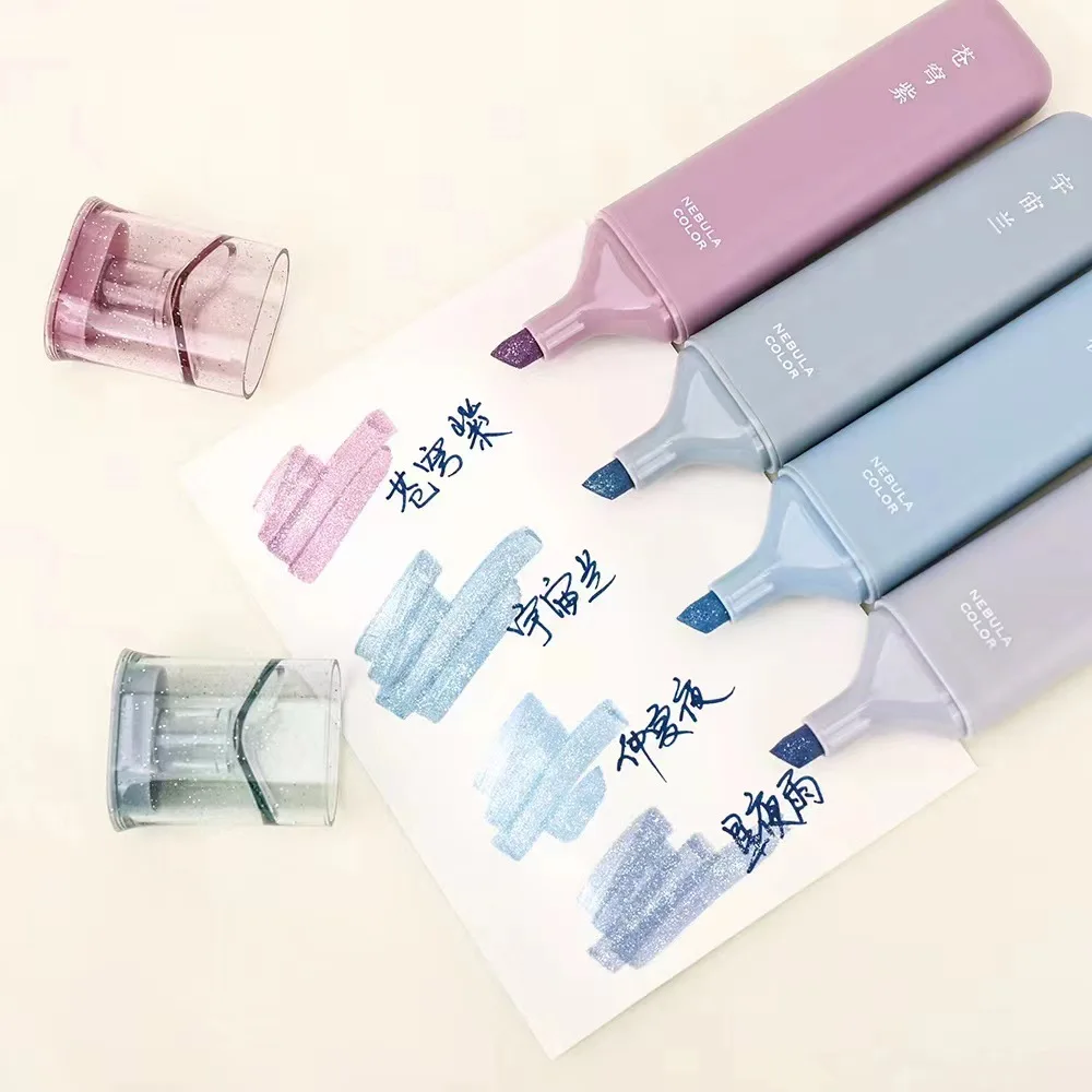 Glitter Highlighter Pen Fine Flash Markers Painting Maker For Scrapbook Diary Journal Student Kids Stationery Supplies 4PCS/set highlighter pen