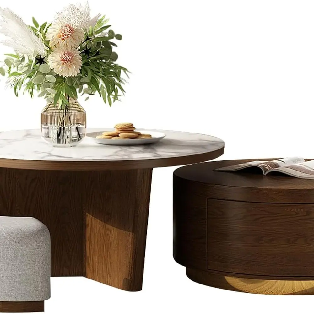 Ensemble de table basse Walnara en marbre - aménagement de salon soigné