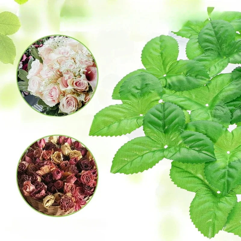 Silk Artificial Leaves DIY Mosaic Wedding Home Decor Realistic Faux Greenery for Wreath Scissors Rose Leaf Bulk Craft Supplies