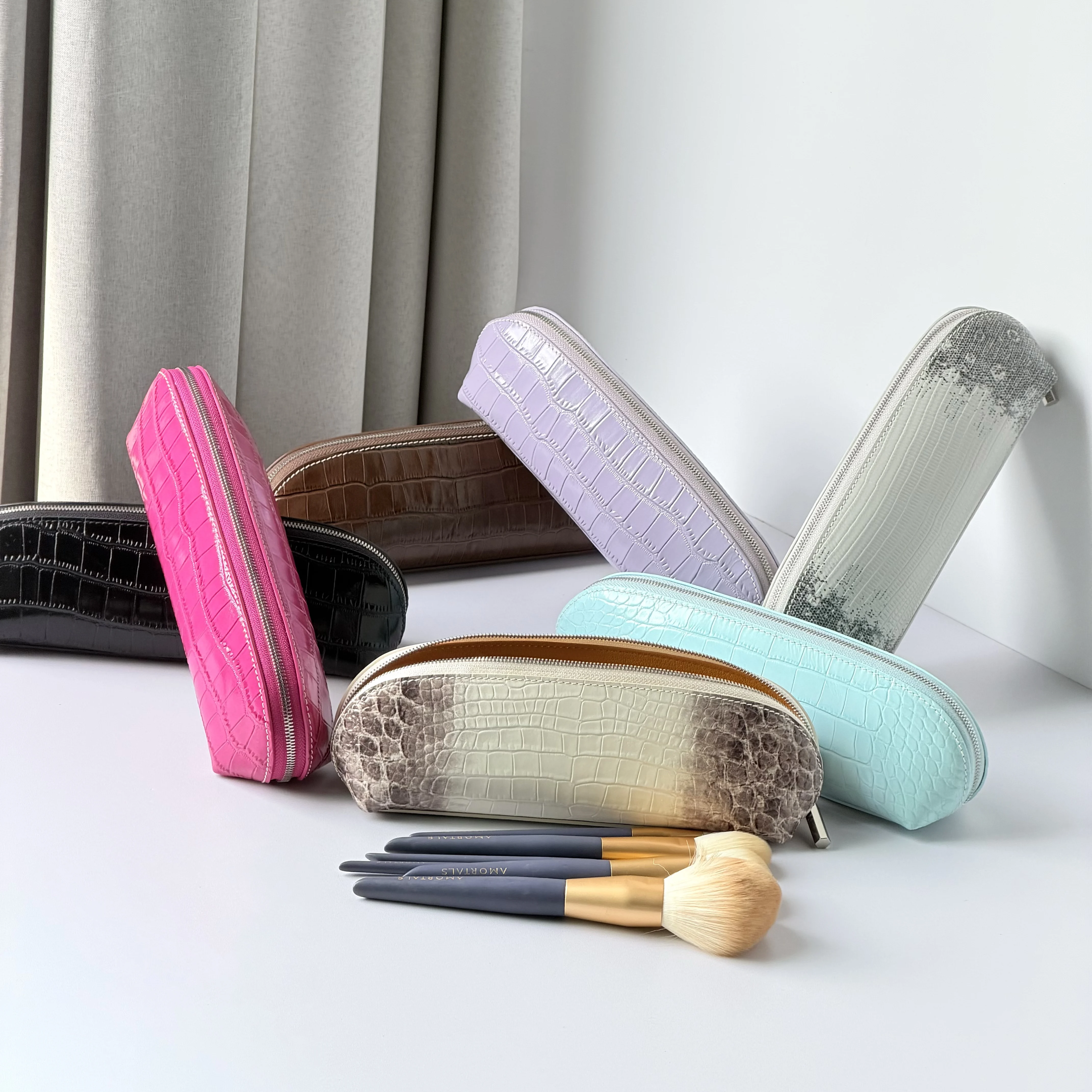Himalaya Crocodile Pattern Cowhide Makeup Brush Storage Bag New Luxury Large Capacity Genuine Leather Lipstick Cosmetic Bag
