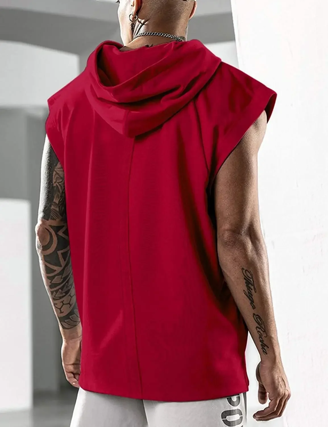 2025 Hooded Solid Color New Men's Casual Pullover Sports Men's T-shirt Sleeveless Men's Waistcoat Loose 2