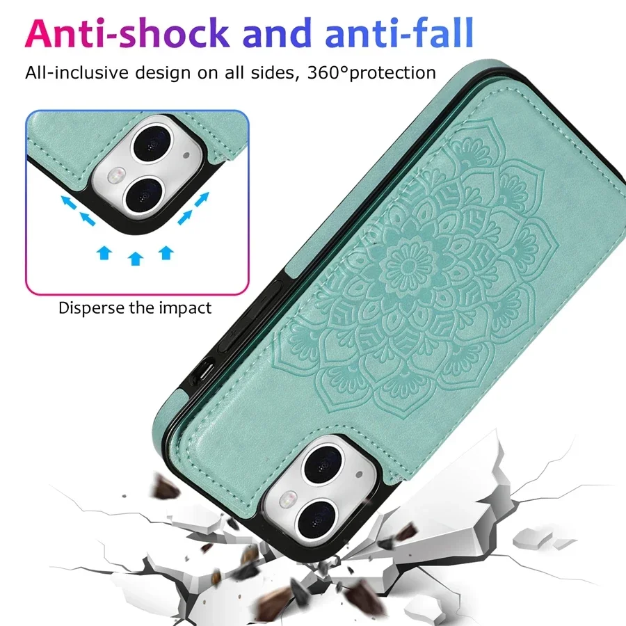 Elegant Datura Double Buckle Leather Wallet Case with Card Slots and Magnetic Flip Closure