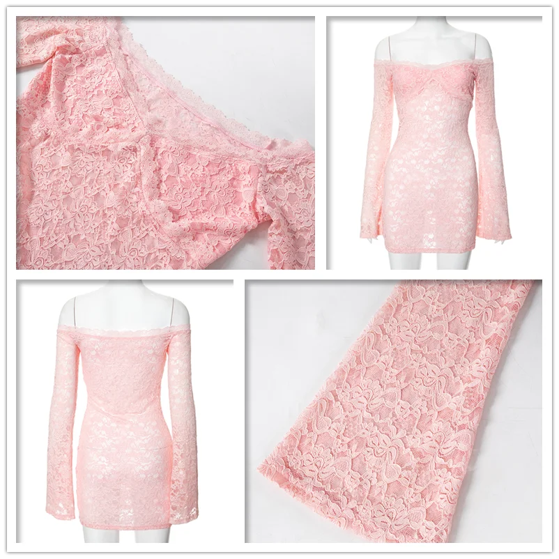 Townlike Perspective Lace Sexy Party Dress Women Off Shoulder Mini Autumn Winter Dress Slim Bodycon Dresses Vestidos girls dress