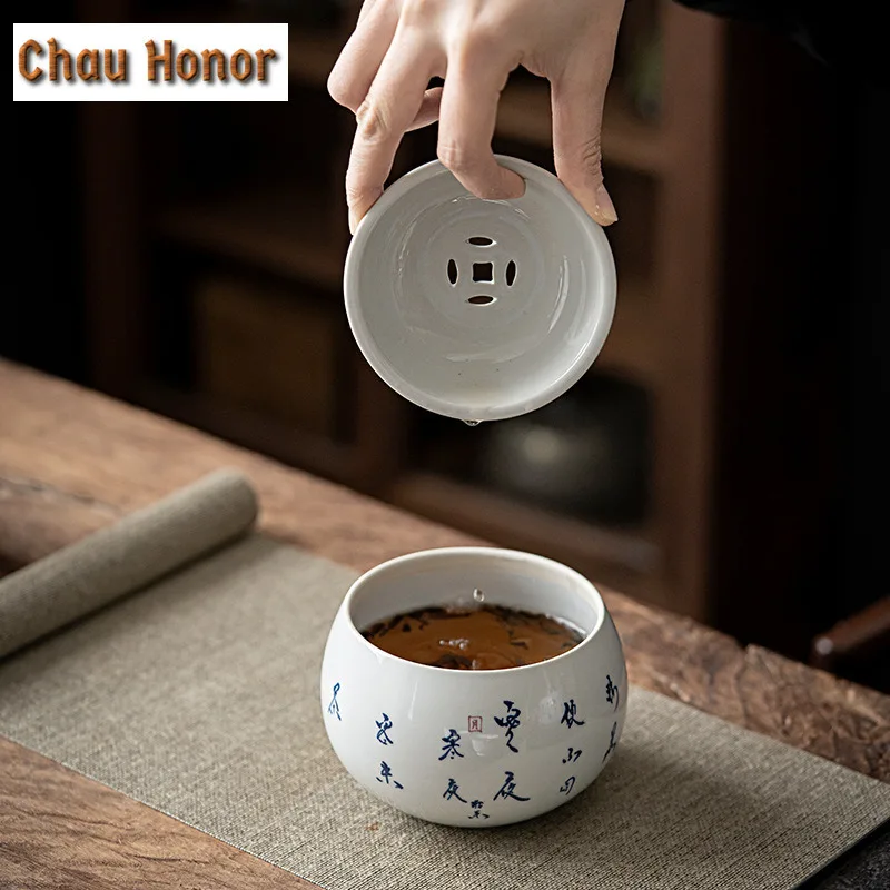 525ml Pure Hand Painted Calligraphy Art Ceramic Jianshui Tea Wash Basin Retro Glaze Tea Residue Barrel Tea Bucket Kung Fu Teaset
