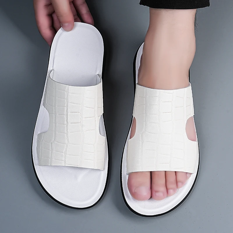 صنادل رجالية صيفية عصرية بنمط جلد التمساح، مقاومة...