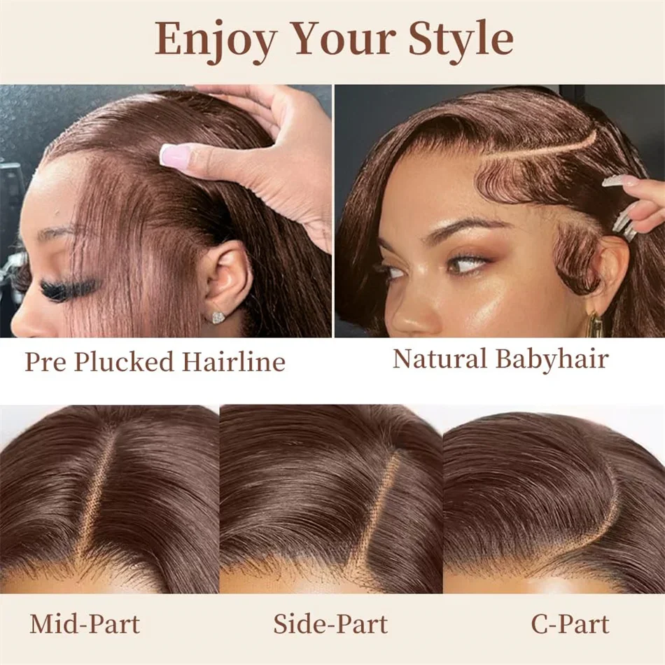 36 Inches Chocolate Brown Body Wave 13x6 Lace Front Human Hair Wigs 13x4 Lace Frontal Wig Brazilian Remy Hair Wig 220% Density