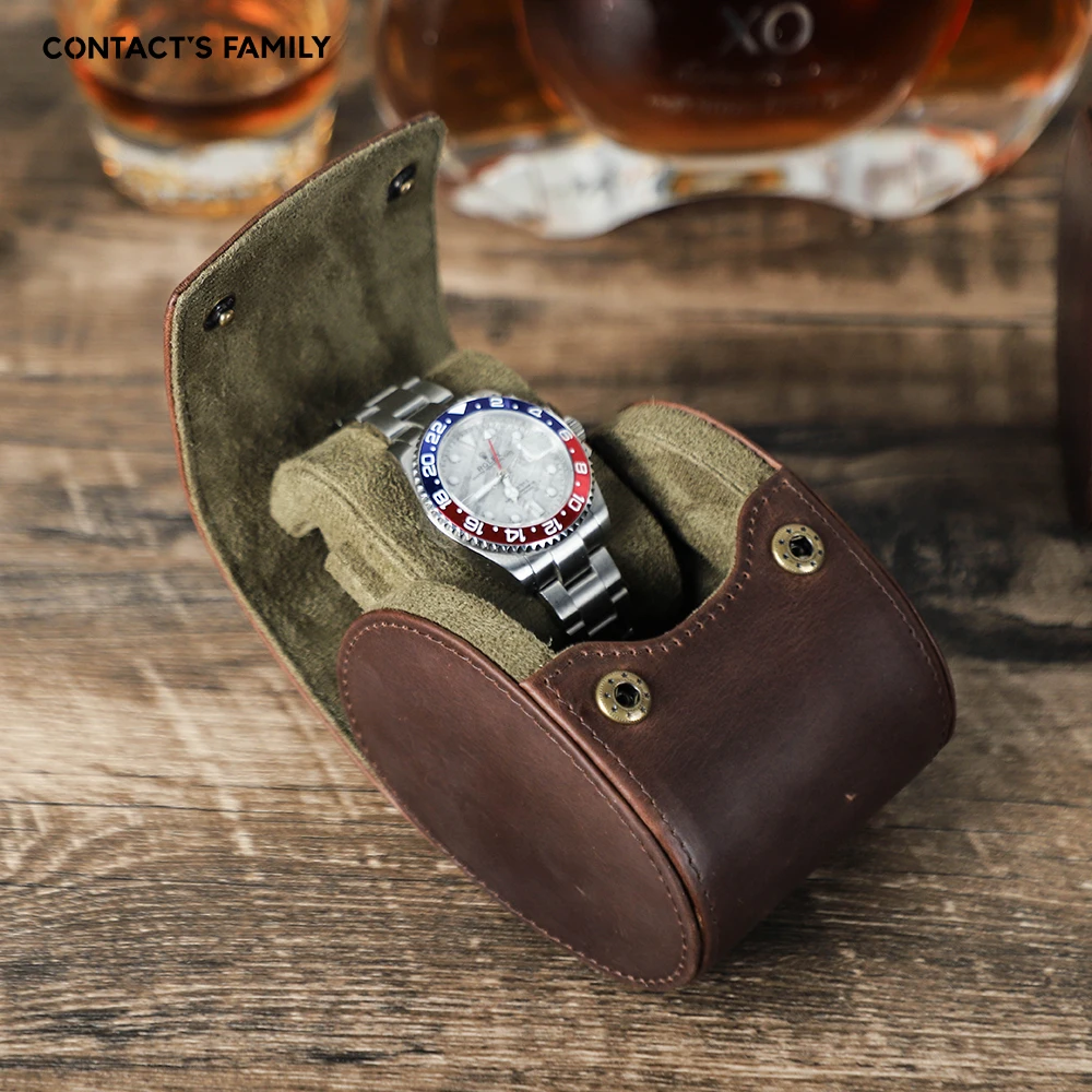 Vintage Genuine Leather 1 Slots Grids Watch Roll Case Travel Portable Watch Display Storage Gift Box High Quality for Men Women