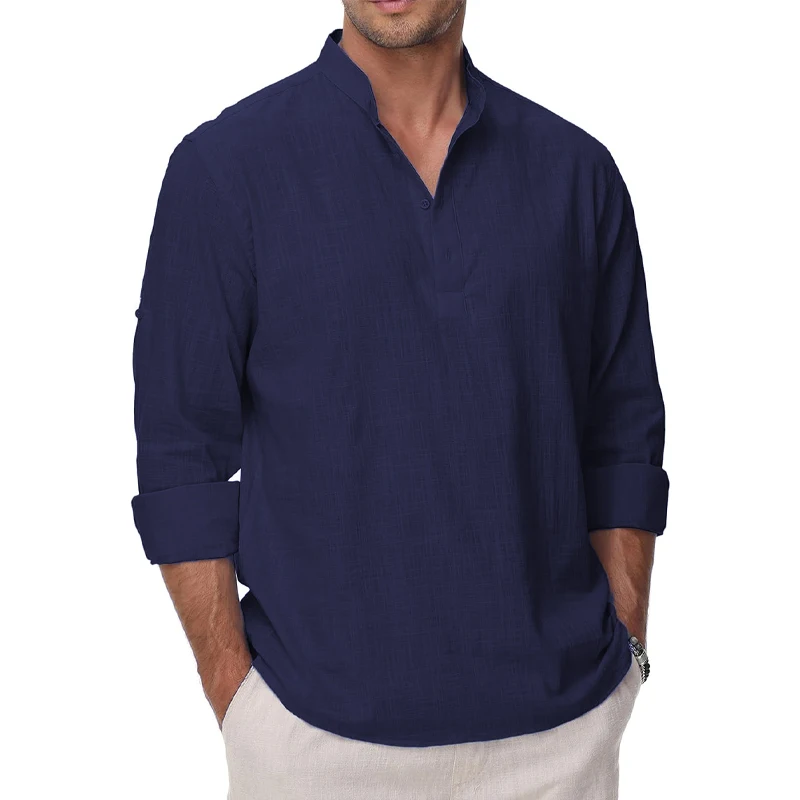 Animal Game Cotton Linen Shirts for Men Lightweight Casual Long Sleeve Henley Beach Hawaiian Tops Casual Shirts for Man Work Tee