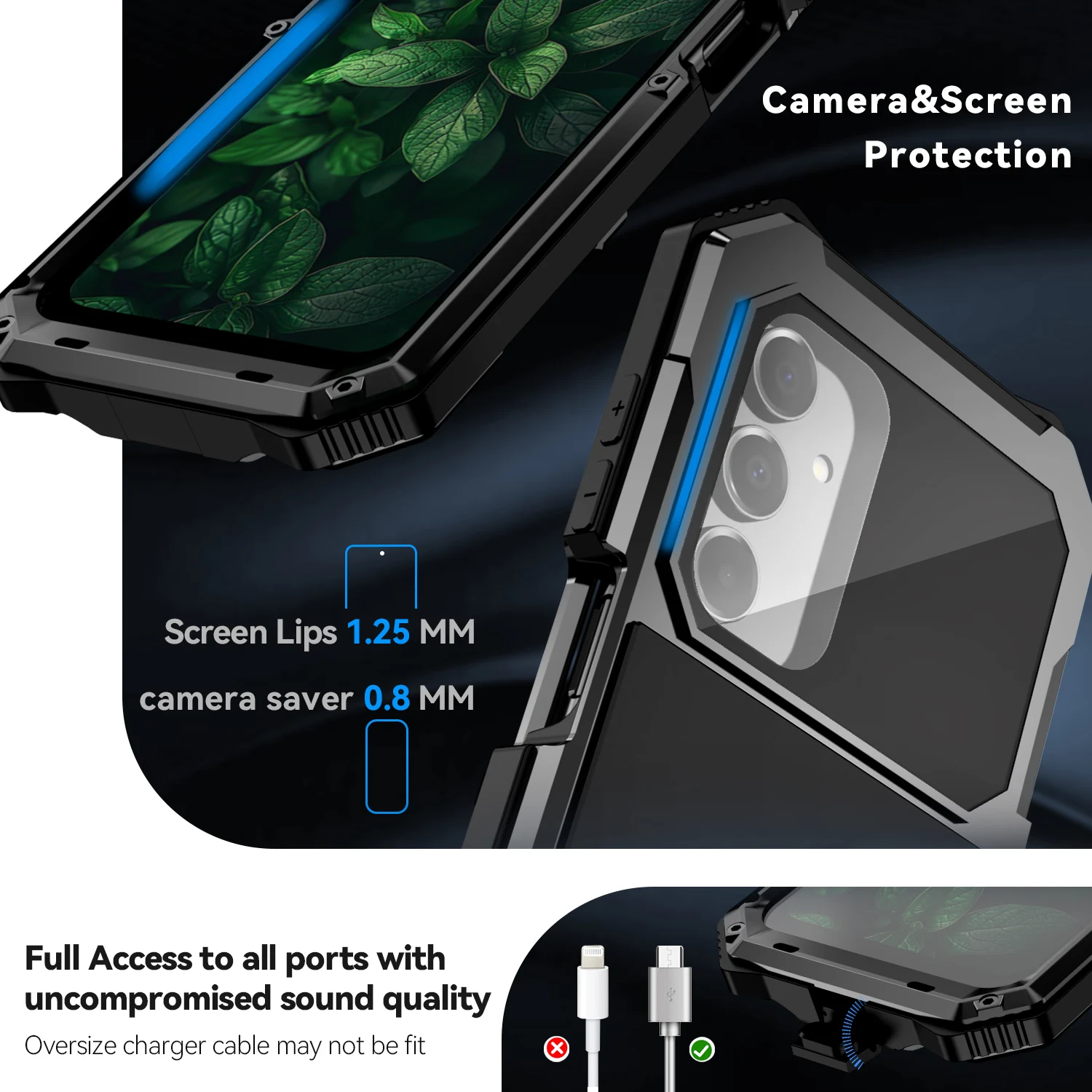Heavy Duty Metal Armor Shockproof Phone Case with Built-in Screen Protection