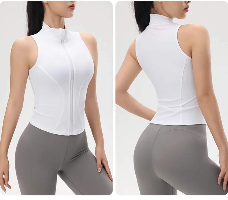 Reißverschluss, stoßfest, Yoga-Top, Damen, Sport, ärmellos, Tank-Top, enge Yoga-Kleidung, schnell trocknend, atmungsaktiv – Detail 16
