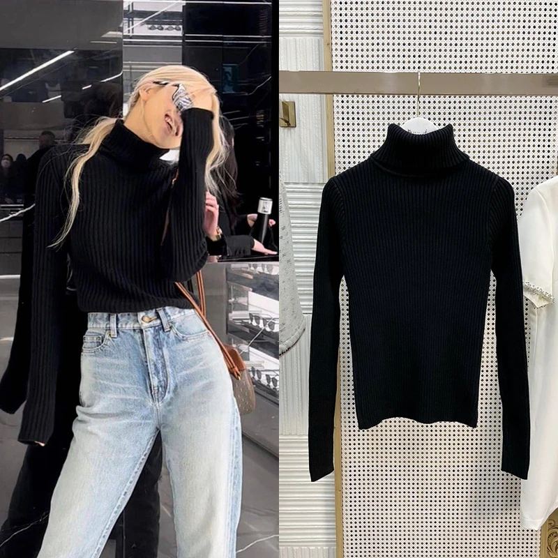 

Kpop Korean Singer Turtleneck Women Sweater Winter Warm Korean Fashion Slim Pullover Long Sleeve Tops Casual Soft Knit Sweaters