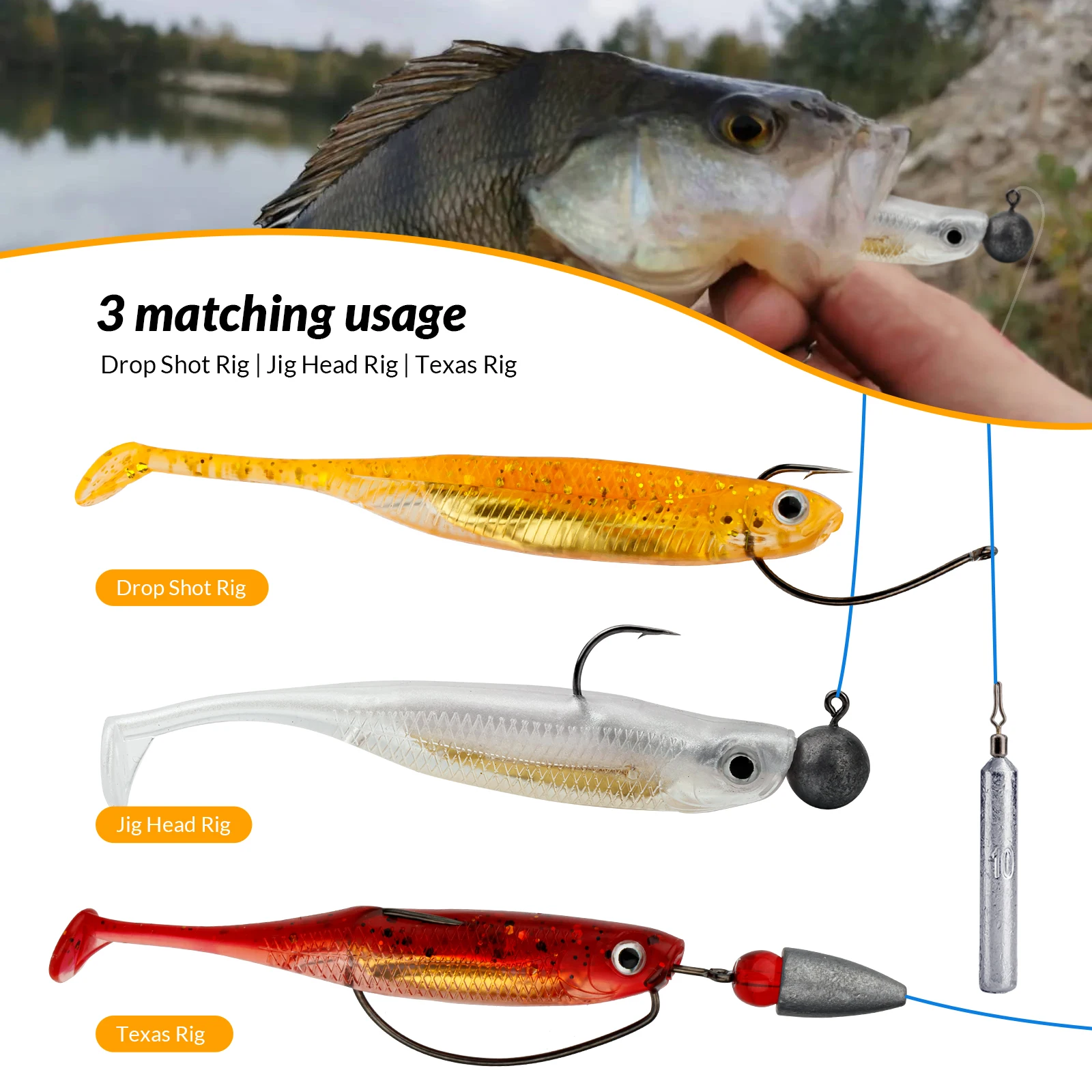 Thkfish 5/6pcs Fishing Soft Plastic Lures Silicone Bait Paddle Tail Shad  Worm Swimbaits Freshwater Bass Trout 70mm 80mm 100mm