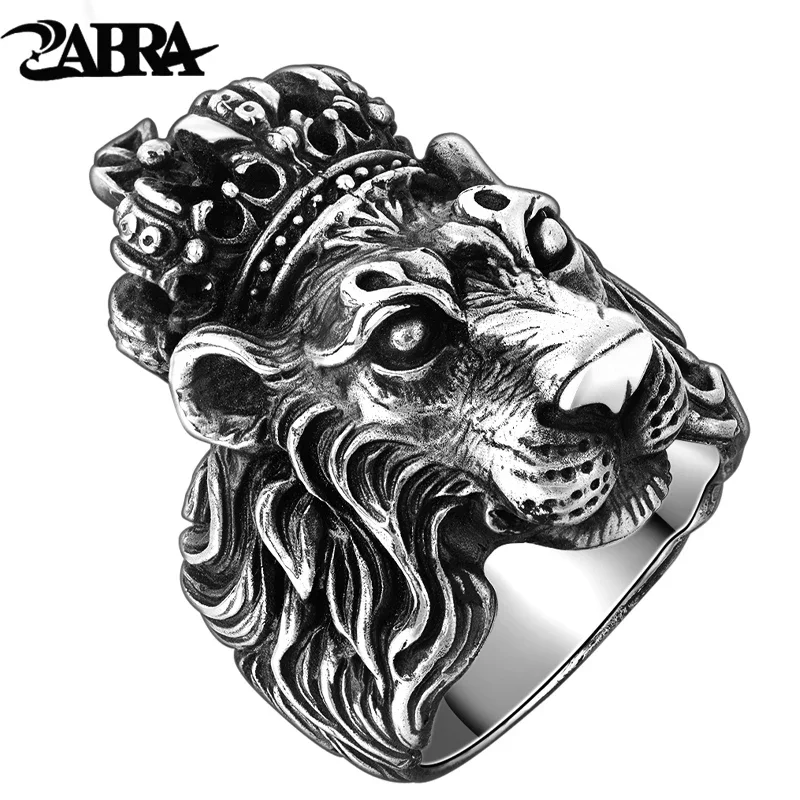 

ZABRA Authentic Real Solid 925 Sterling Silver Crown Lion King Ring for Men Boy Punk Retro Vintage Cool Biker Lion Head Ring