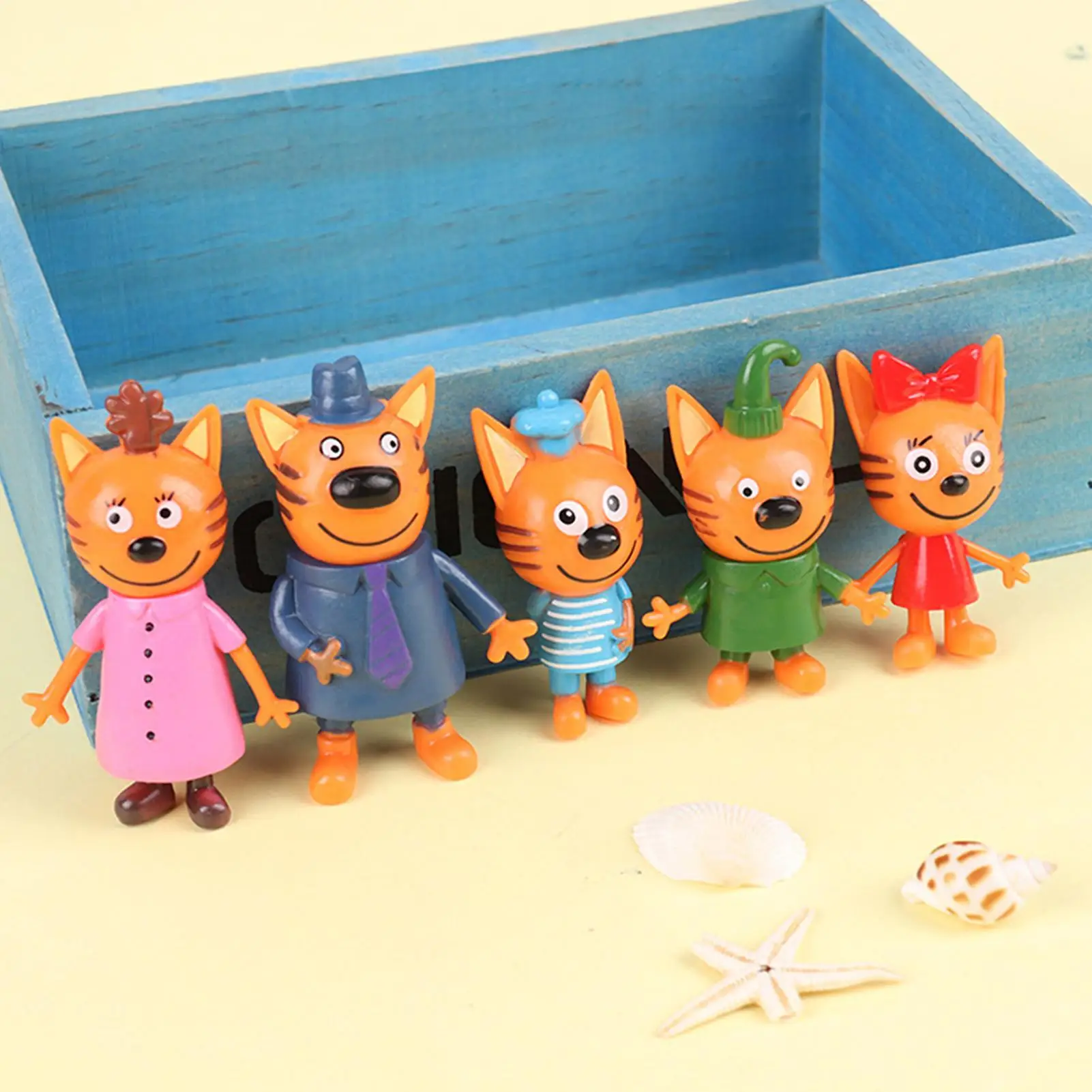Set of 5 Russian Cartoon Anime Cat Figurine Cake Toppers