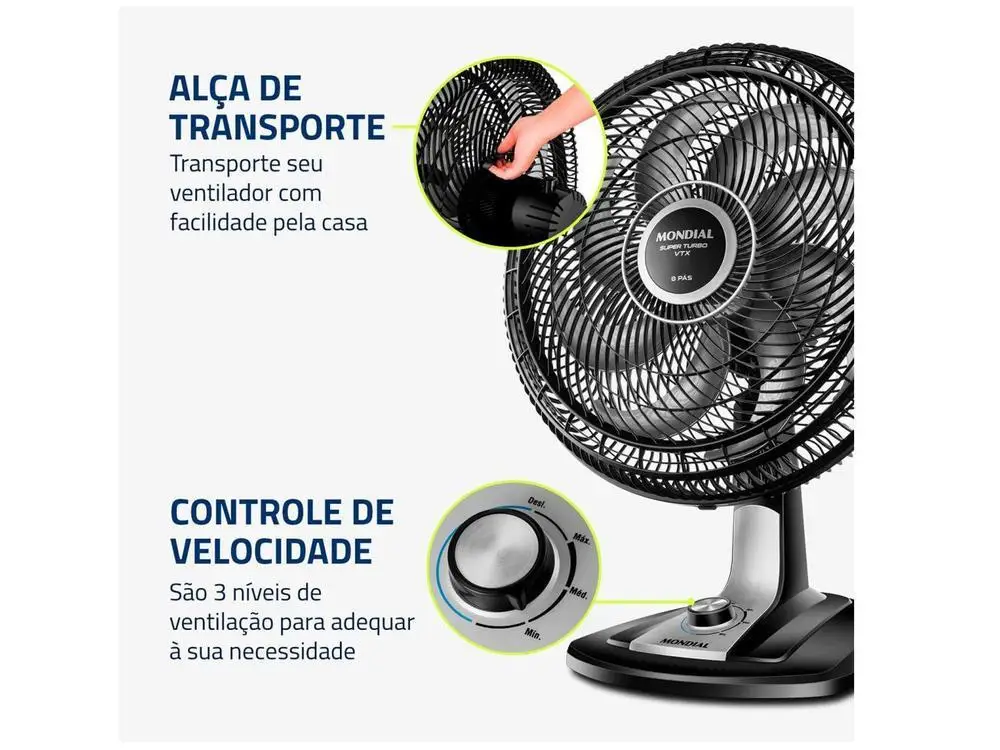 Ventilador de Mesa Mondial VTX-40-8P Turbo 40cm 3 Velocidades - 220V 6