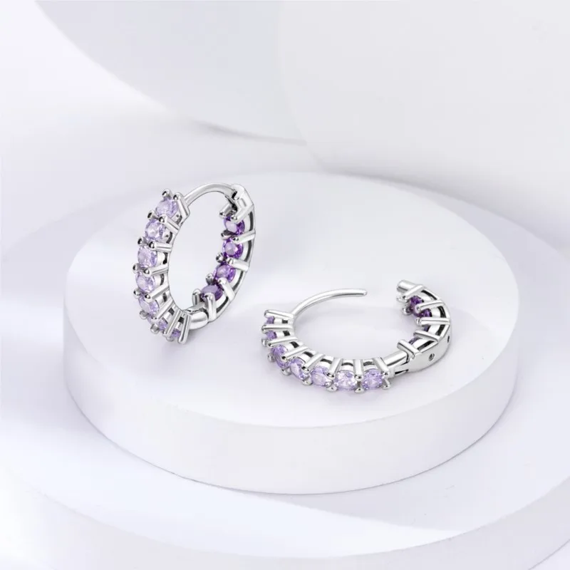 MISEFF Real 925 Sterling Silver Earring Gradual Change Green Blue Colored Zircon Hoop Earrings Engagement Wedding Jewelry Gifts