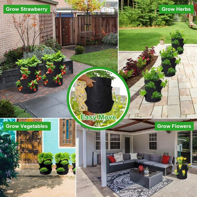 Multi-Szájú Termesztési Táska 5/7/10 Gallon Eper Paradicsom Ültetési Táskák Újrahasznosítható Kertek Erkélyek Virág Gyógynövény Ültetvény - Image 6