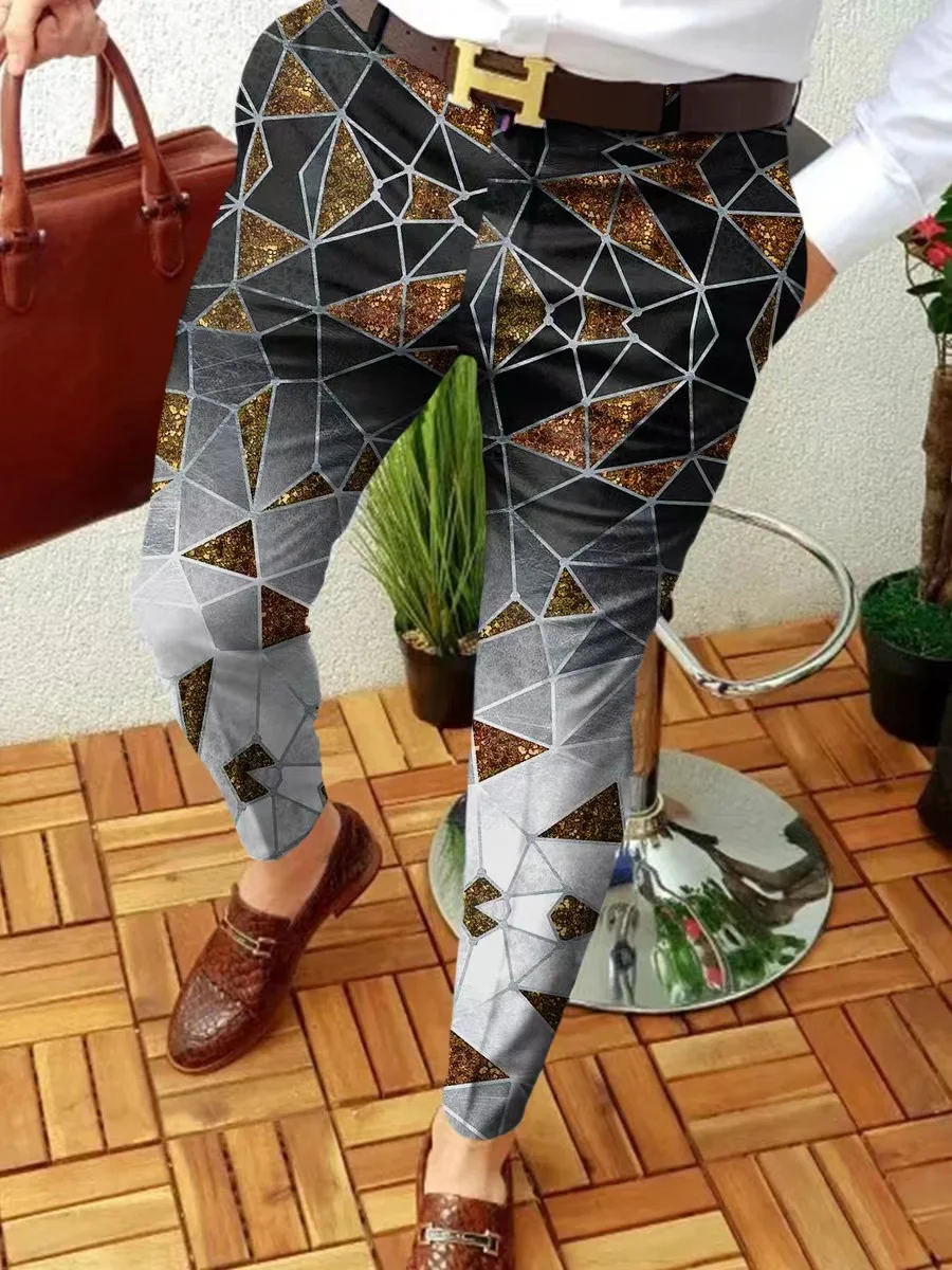 2022 NEW Men Business Casual  Trousers Retro Pattern Print Straight Long Pants Mens Spring Autumn Fashion Streetwear