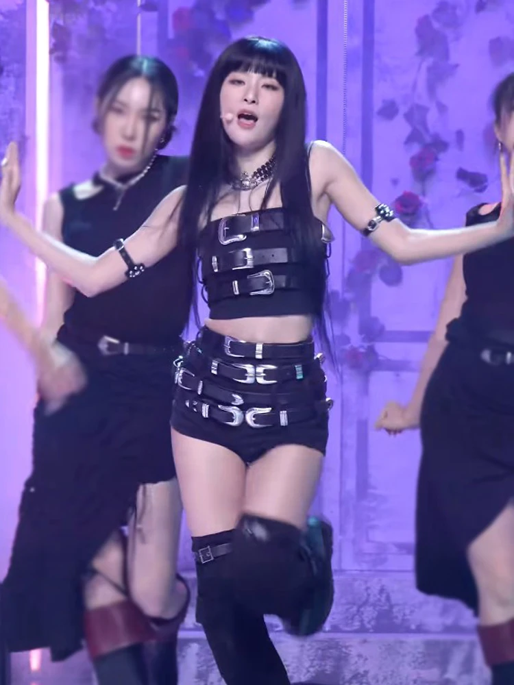 

New Sexy Women DJ Singer DS Performance Dress Night Club Stage Black Sexy Belt Set