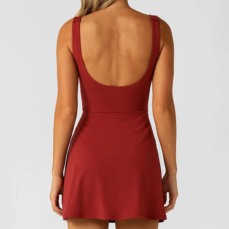 Tennis Dress Womens Dresses U-neck Backless Tennis Suit with Chest Cushion for Women, Anti Glare Running and Fitness Yoga Suit