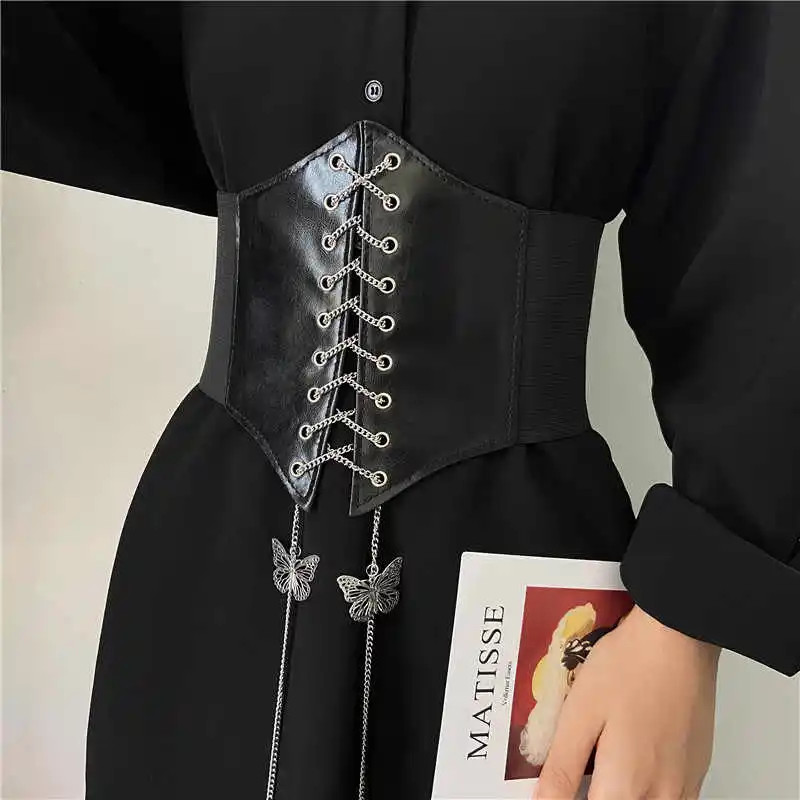 Designer Metal Stretch Butterfly Elastic Waist Cincher 1pcs European and American Versatile Dress Suit Shirt Chain Waist Belt