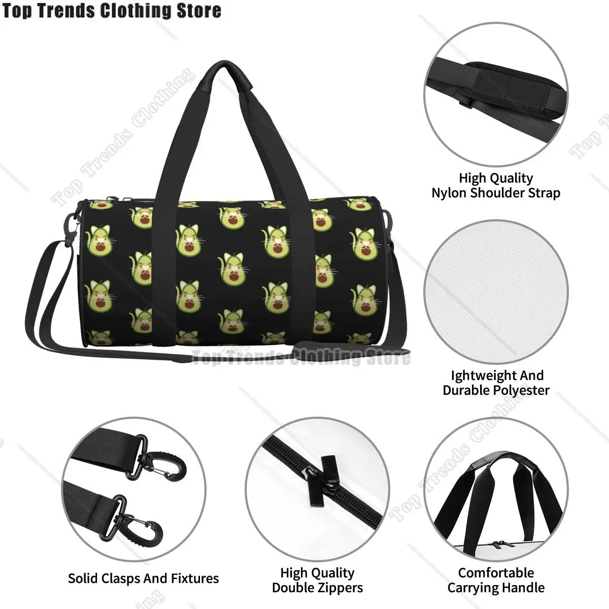 Funny Avocado Cat Gym Bag Animal Travel Training Sports Bags Men Pattern with Shoes Vintage Fitness Bag Outdoor Handbags 4