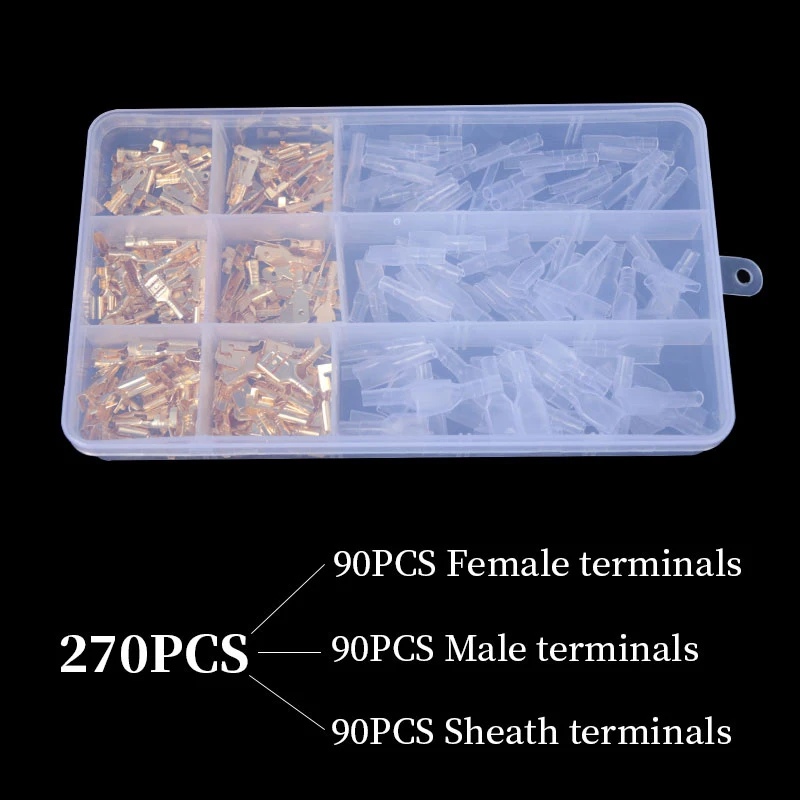 

270/135/120pcs Crimp Terminal Insulated Sealed Wire Connector Crimp Terminal Connector Classification Kit 2.8/4.8/6.3mm