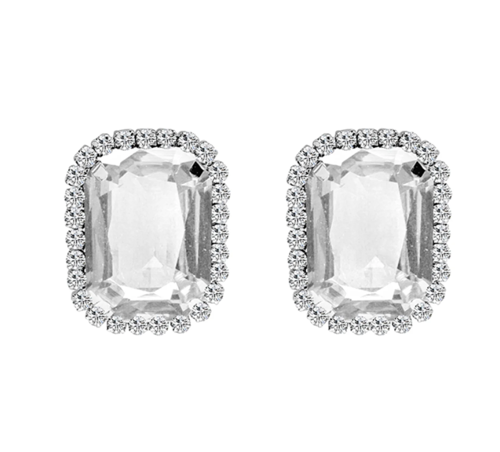 925 silver simple shiny square artificial crystal wedding bride Earrings for women Fashion Jewelry