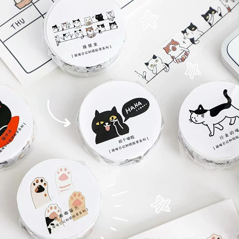창의적인 선물 귀여운 고양이 와시 장식 테이프 소녀 콜라주 기본 핸드백 장식 핸드백 사무실 학교 용품