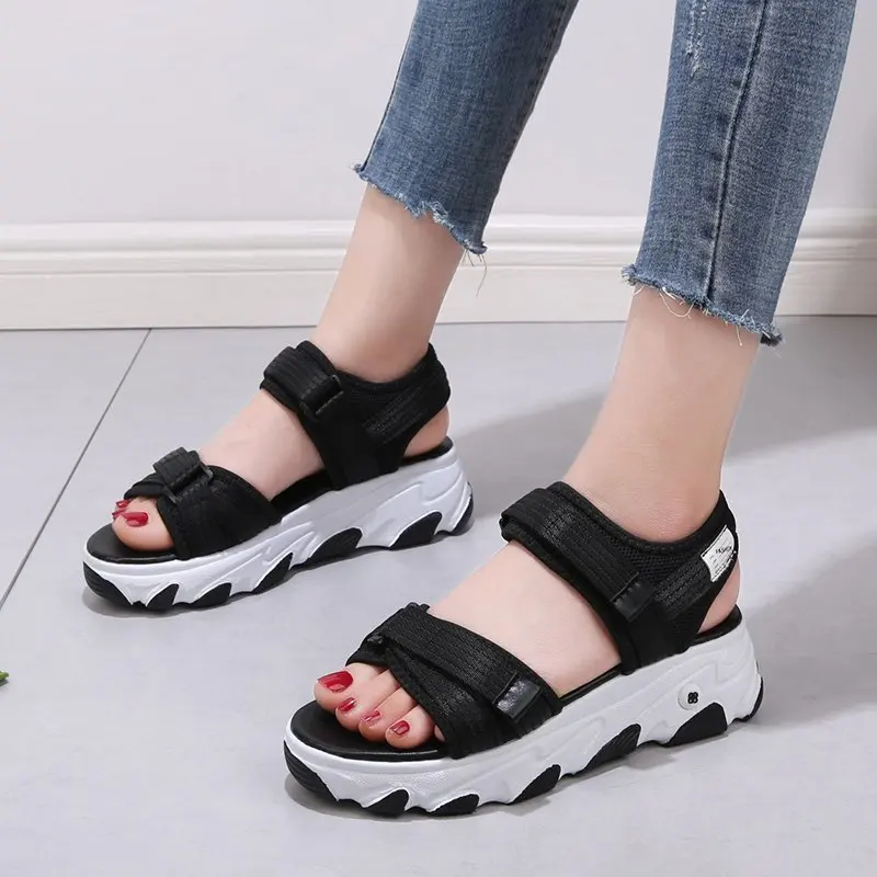 Summer Women Sandals Hook & Loop Design Platform Sandal