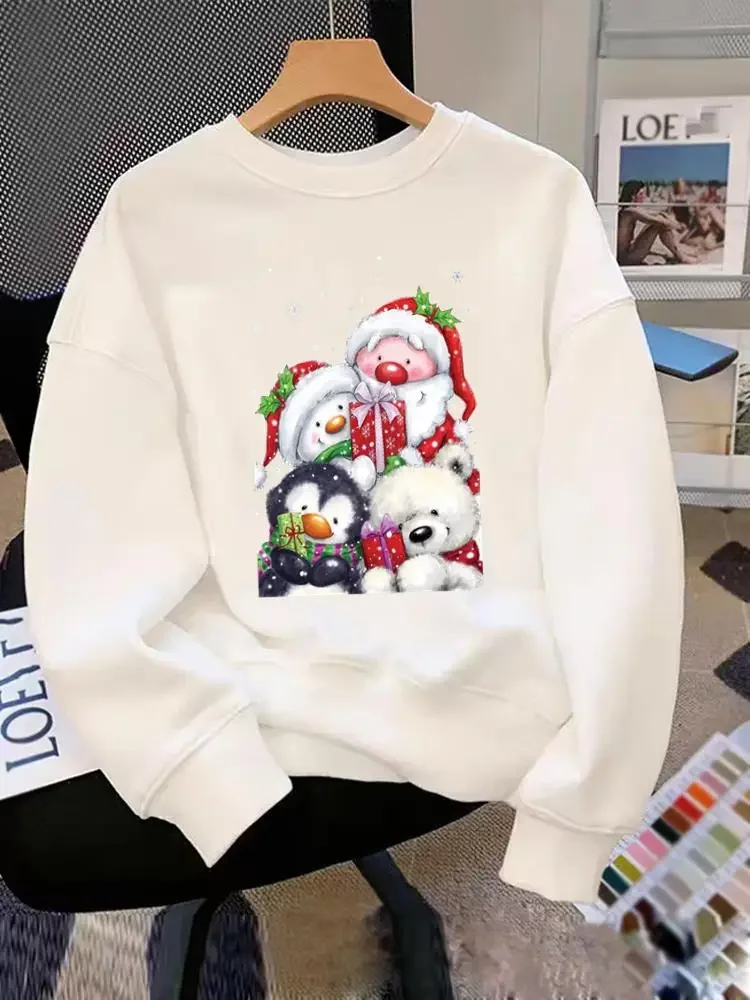 

Watercolor Style 90s New Year Fleece Pullovers Fashion Clothing Holiday Christmas O-neck Female Women Graphic Sweatshirts